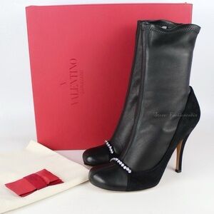 Valentino Black Heeled Boots with Peep-Toe Design